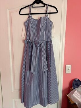Striped Blue and White Spaghetti Strap Casual Dress